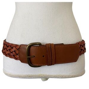 J. Crew Wide Braided 100% Leather Statement Belt Brown Medium